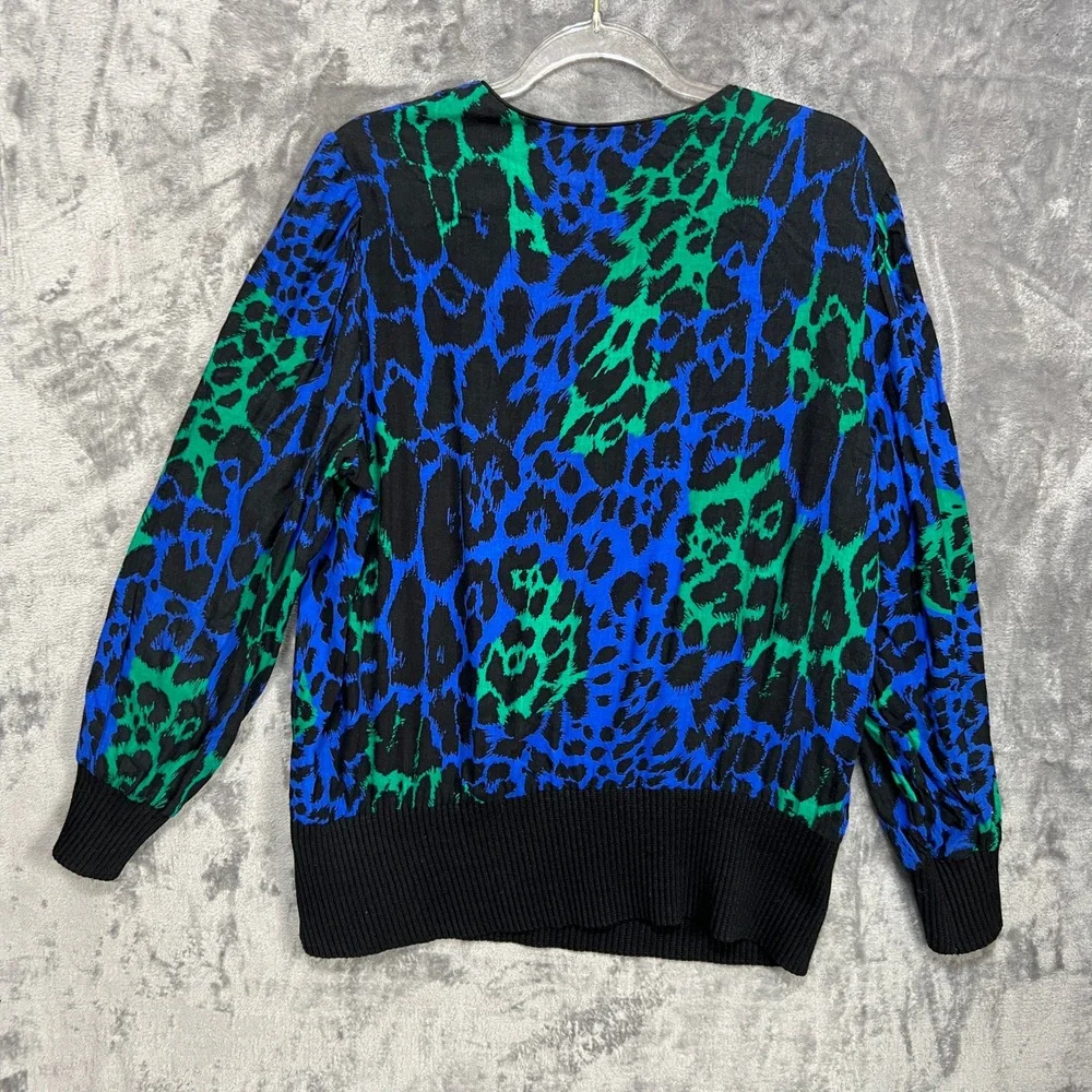 VTG 80s Glam Leopard Print 2 Piece Set Electric Blue Skirt Top Blouse Midi Funky